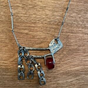 Anne-Marie Chagnon Artisan Silver Chain Necklace with Red Stone and Pop Tab